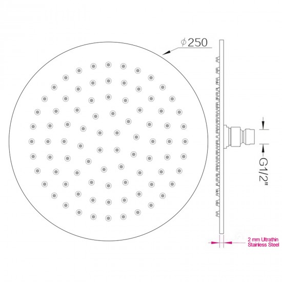 250mm 10 inch Stainless steel Super-slim Round Chrome Rainfall Shower Head 